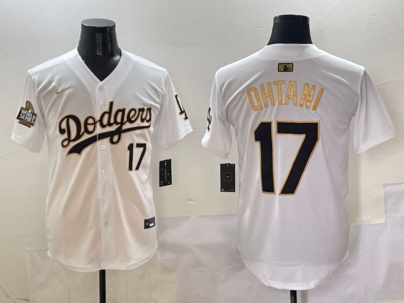 Men Los Angeles Dodgers 17 Ohtani White Black Gold Game Nike 2025 MLB Jersey style 15